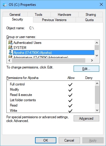 folder security permission
