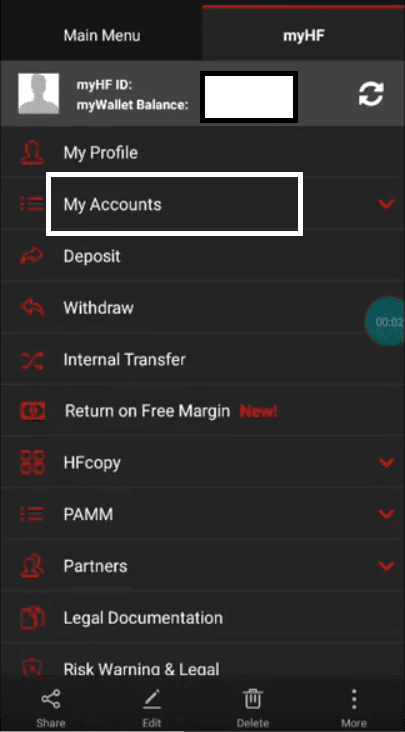 hfm app change password in my accounts