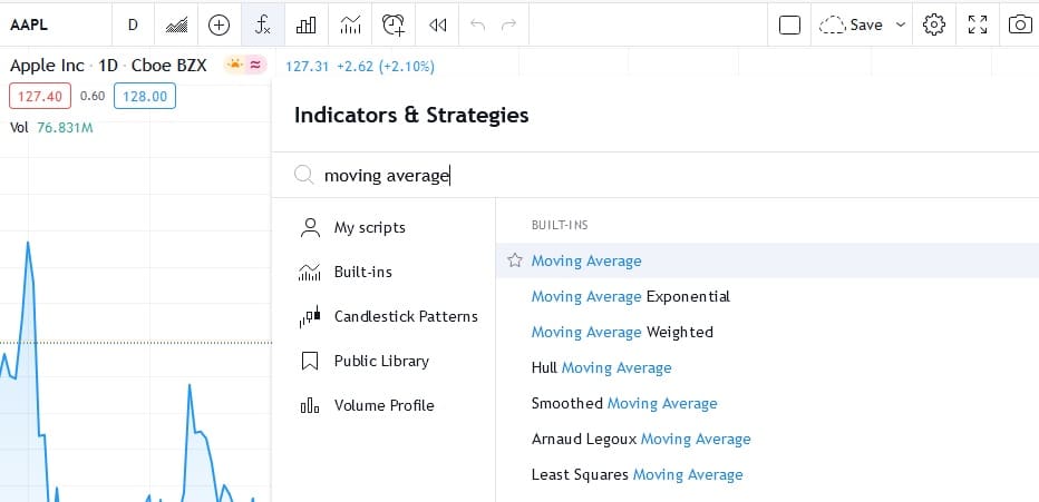how to set moving average in tradingview