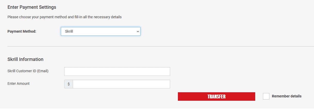 Skrill payment method at XM