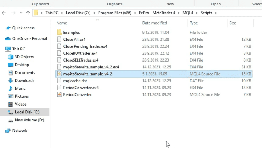 copy converson script to SCRIPT directory in MT4