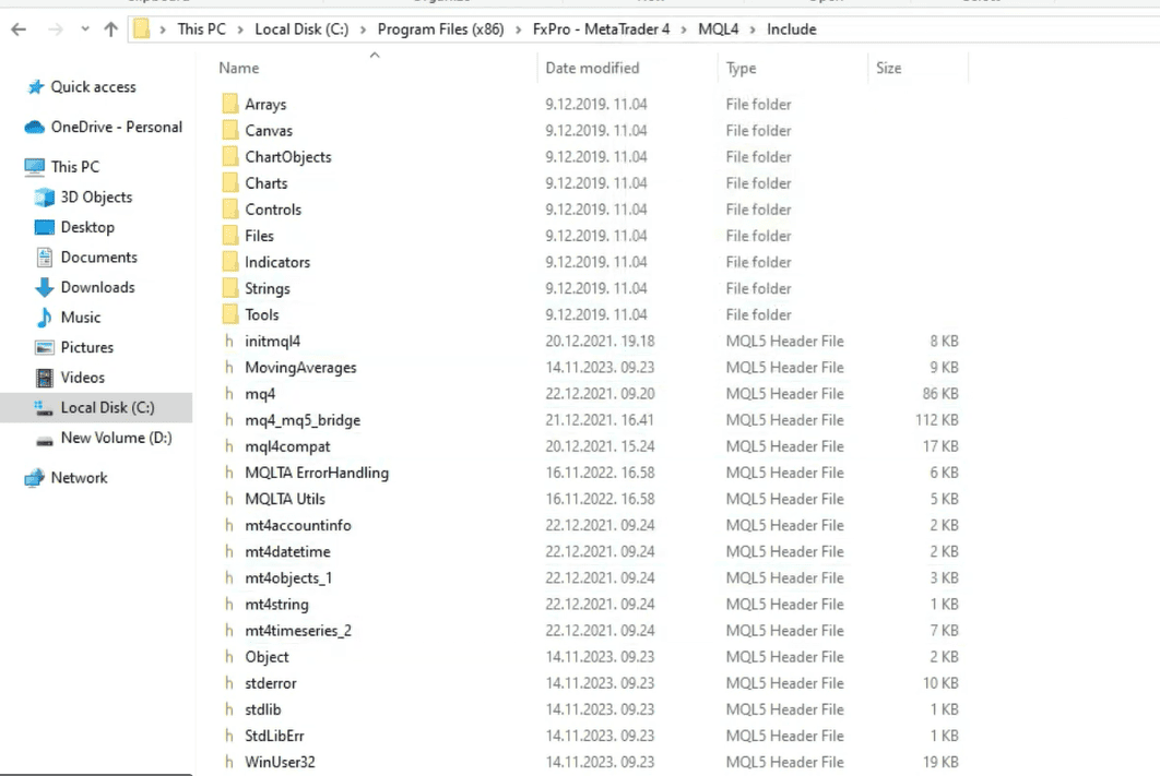 copy files to Include directory in MT4